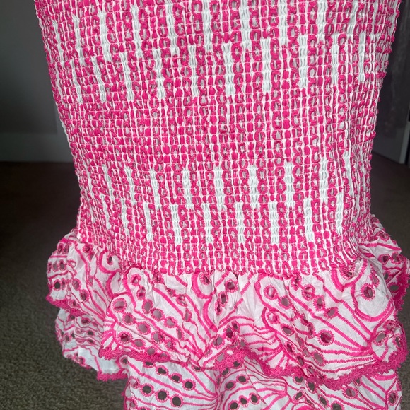 Pink Shirred Bodycon Ruffle Matching Crop Top and Skirt Set - Picture 5 of 10